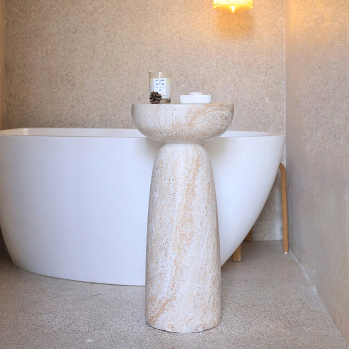 Natural Stone Grain Mushroom Shape Side Table