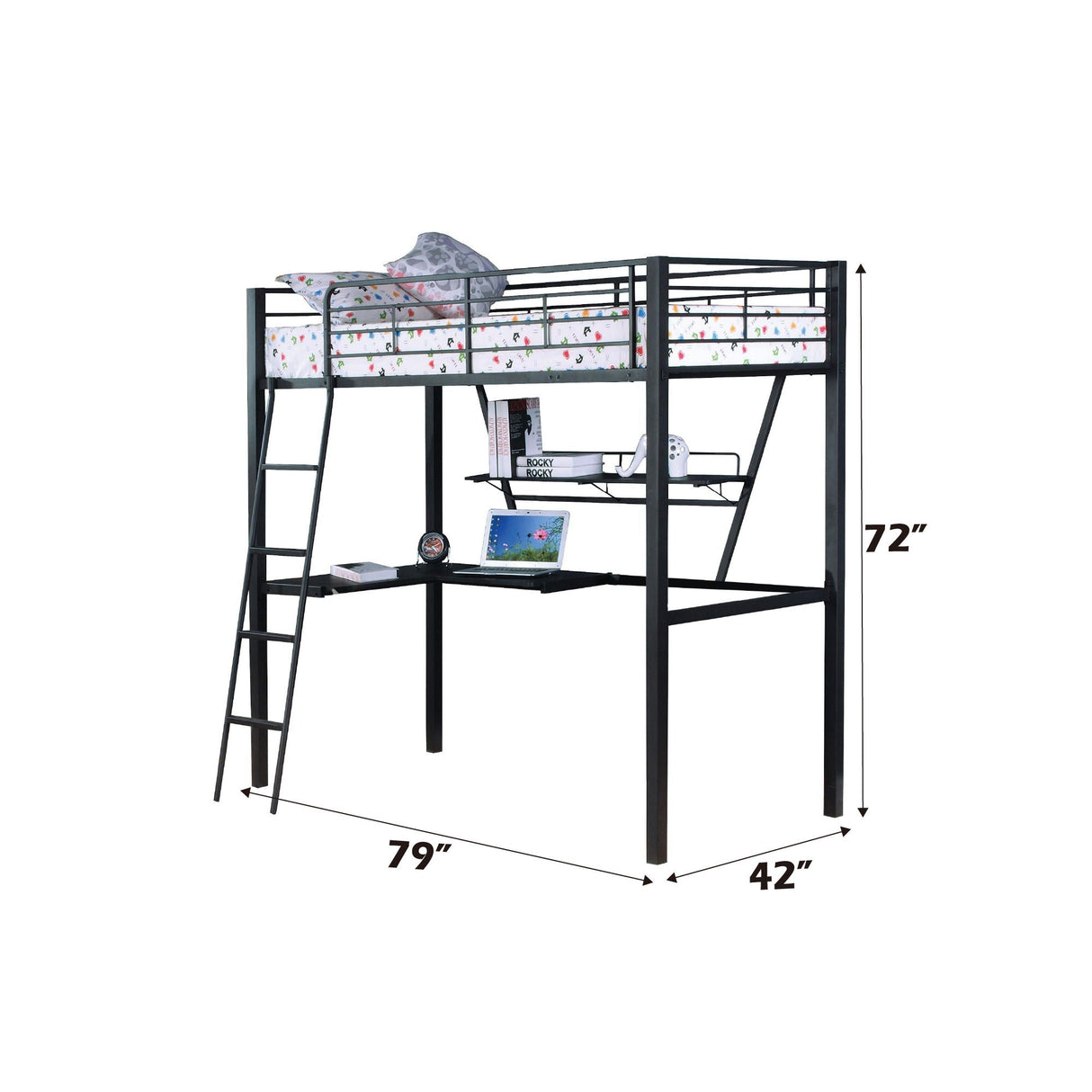 Senon - Twin Loft Bed With Desk - Black / Silver - Best Buy Furniture