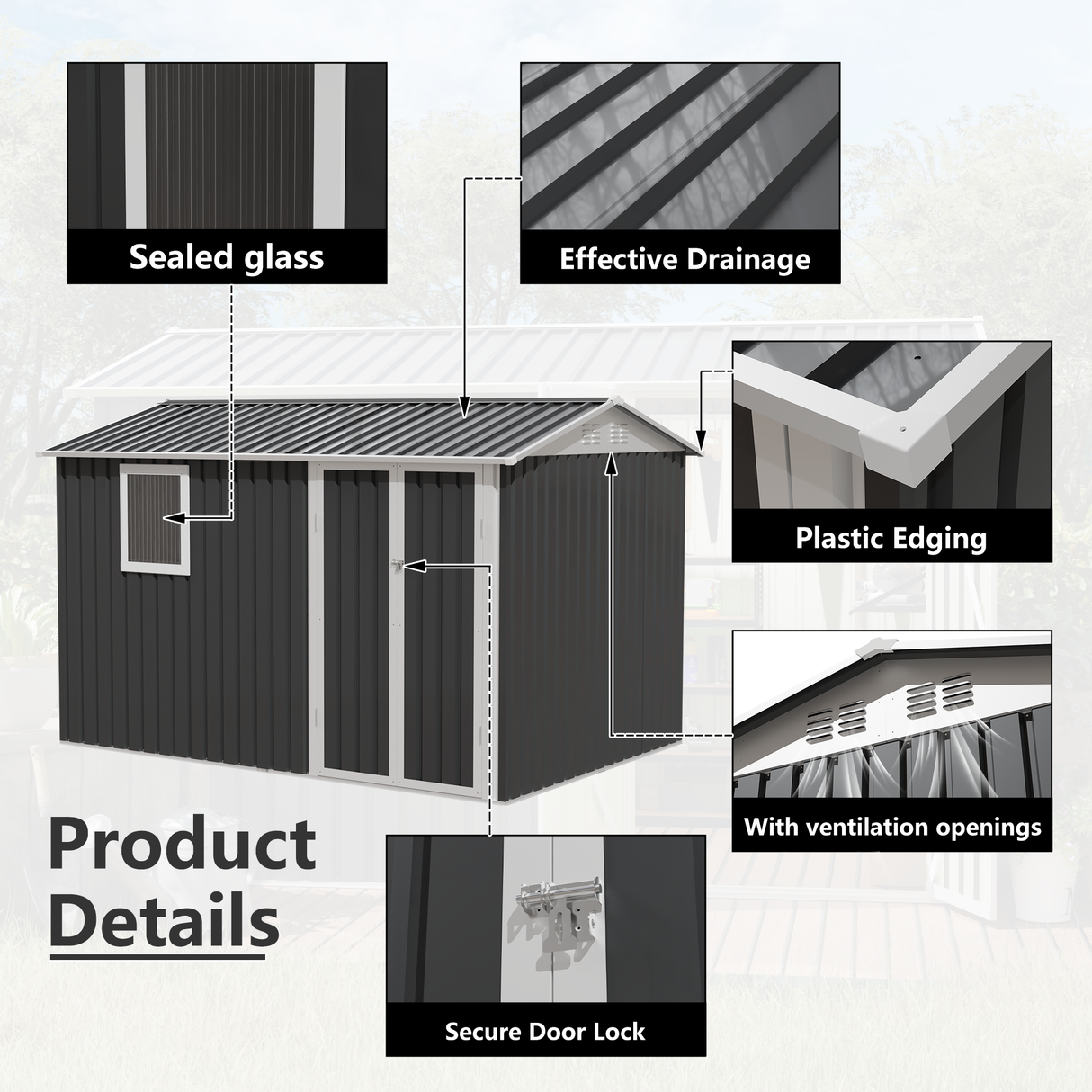 9 x 6 FT Metal Garden Shed for Patio and Backyard Storage