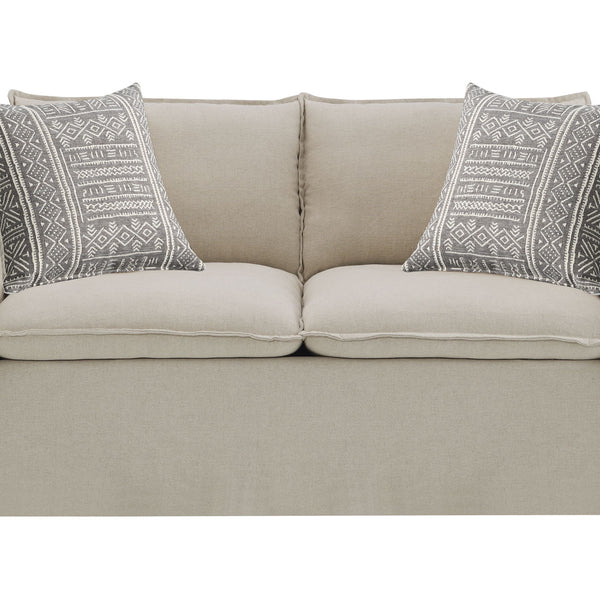 Upendo - Pattern Linen Loveseat With 2 Toss Pillows - Beige