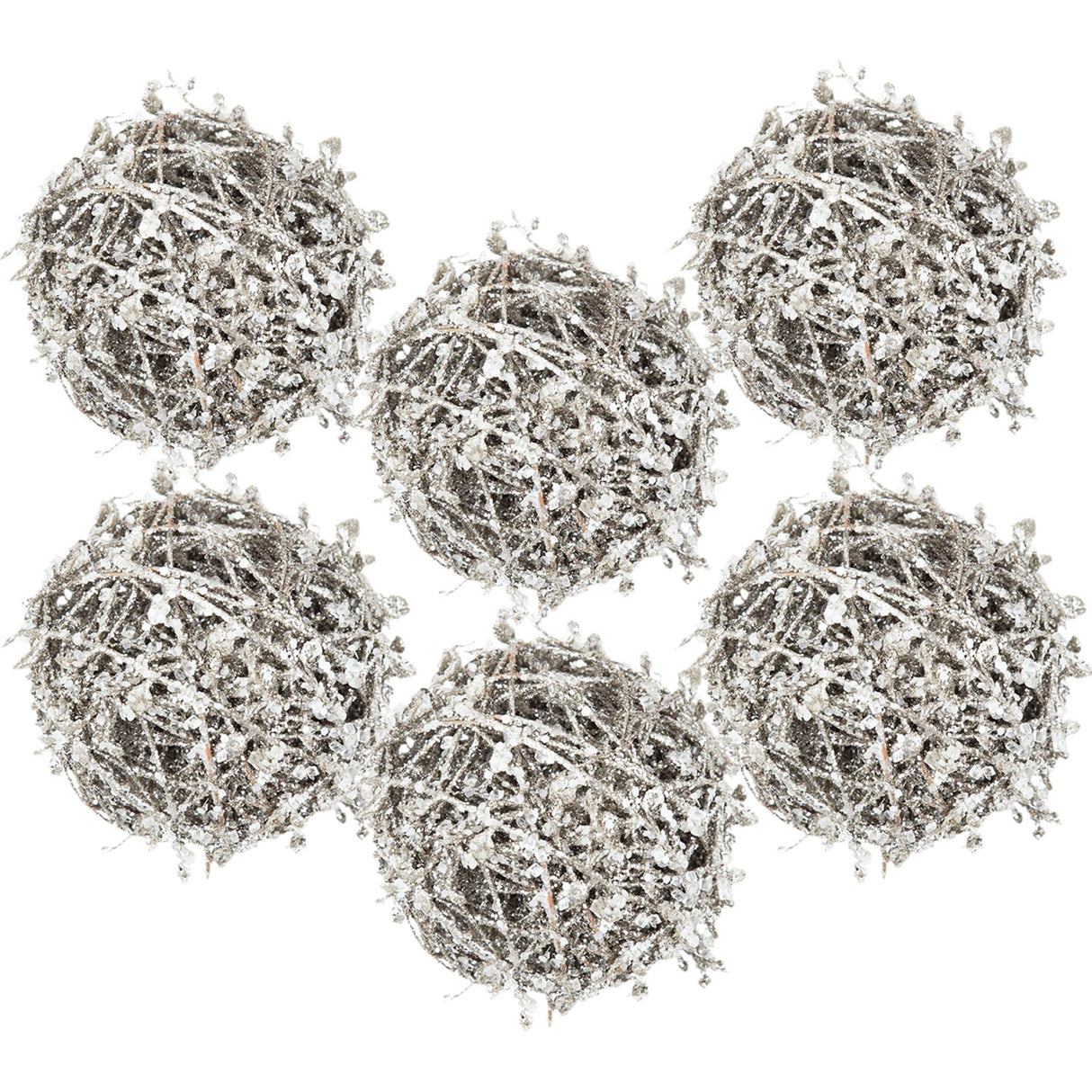 Iced Leaf/Twig Ball Christmas Tree Ornaments - Set of 4