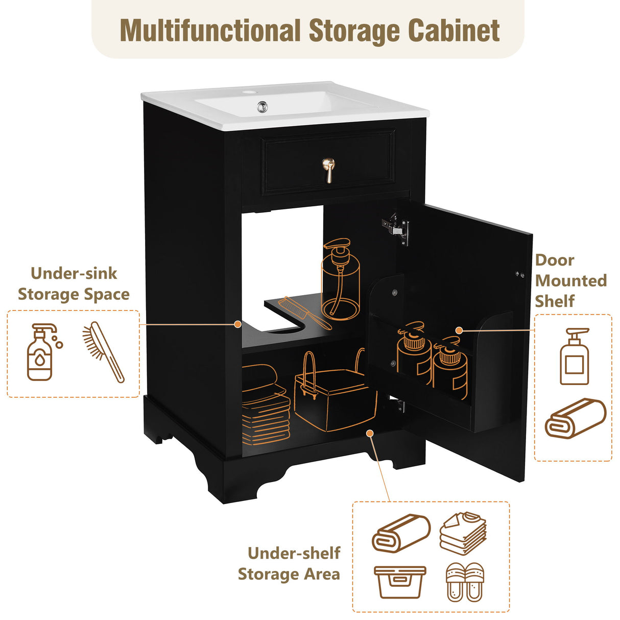 Elegant Bathroom Vanity With Ceramic Sink, Soft Close Door, Adjustable Shelf