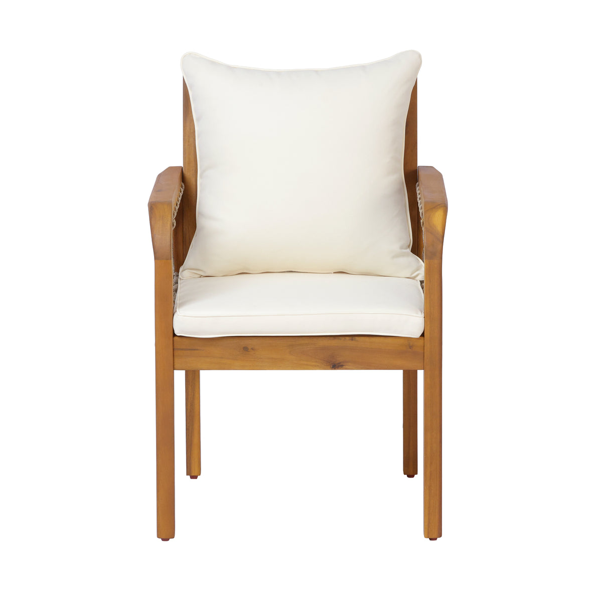 Outdoor Patio Acacia Wood Chairs With Woven Rope Arms