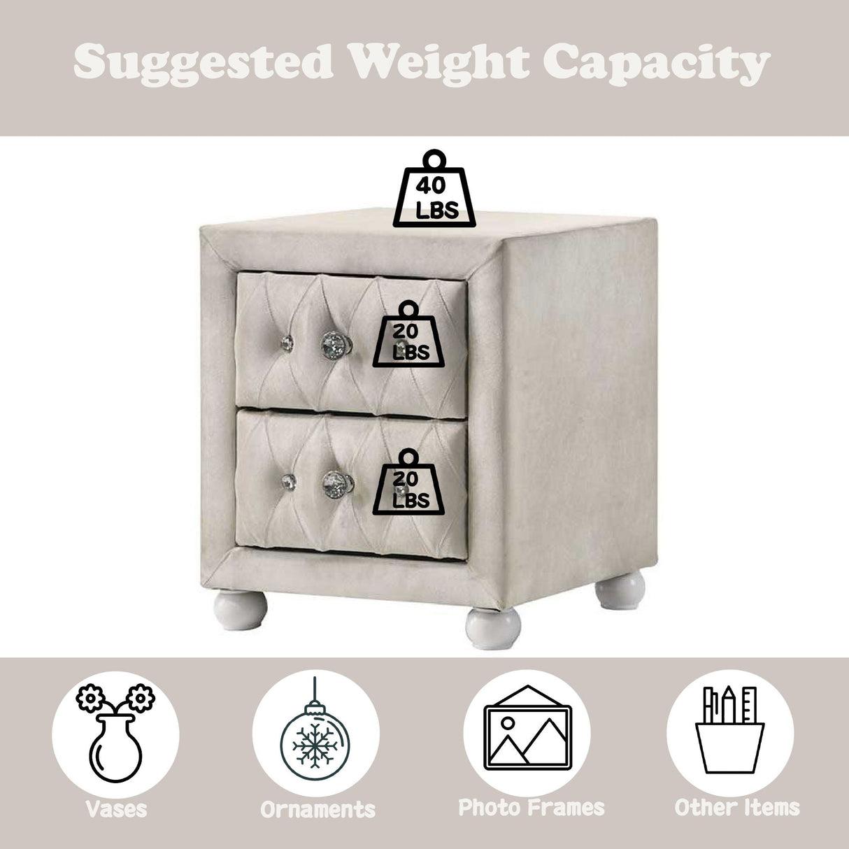 Reggie - Nightstand - Beige