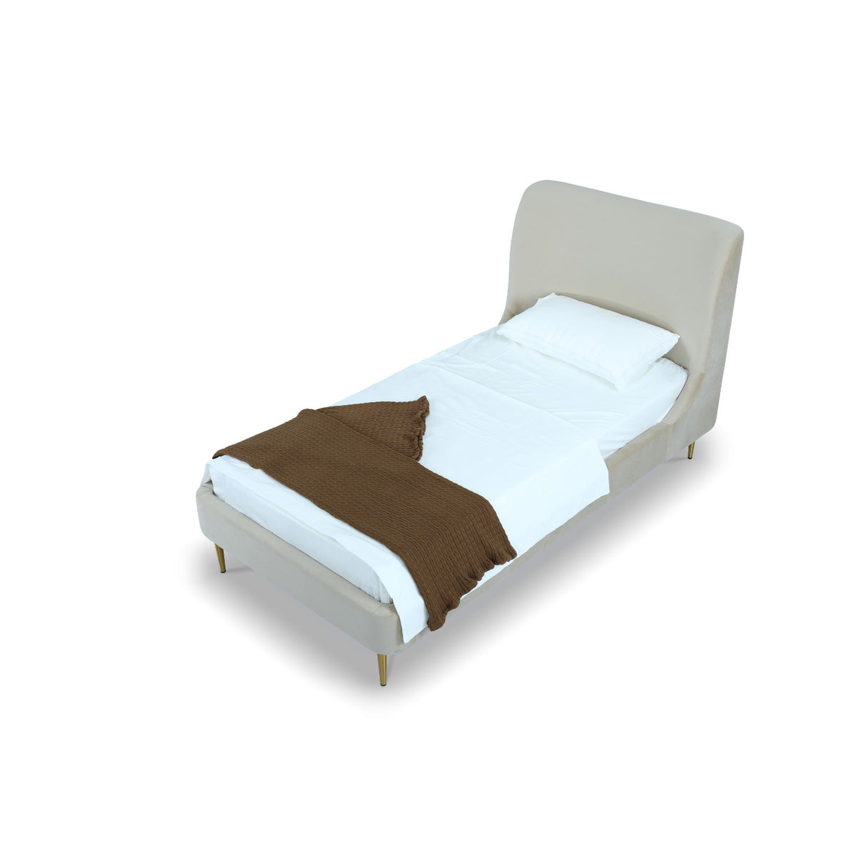 Mid-Century Modern Upholstered Bed With Curved Headboard