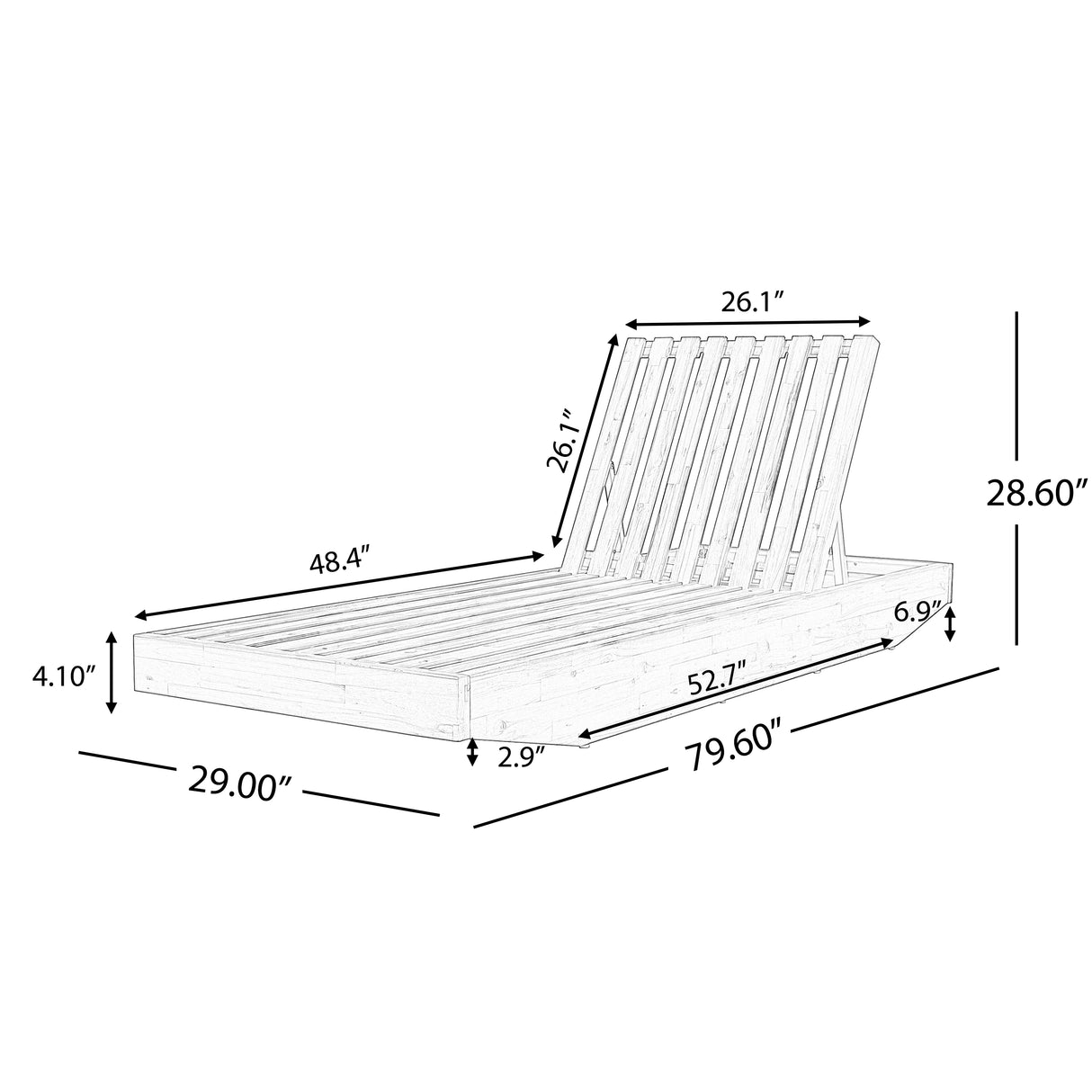 Acacia Wood Chaise Lounge with 2-Fold Thin Cushion - Teak Finish