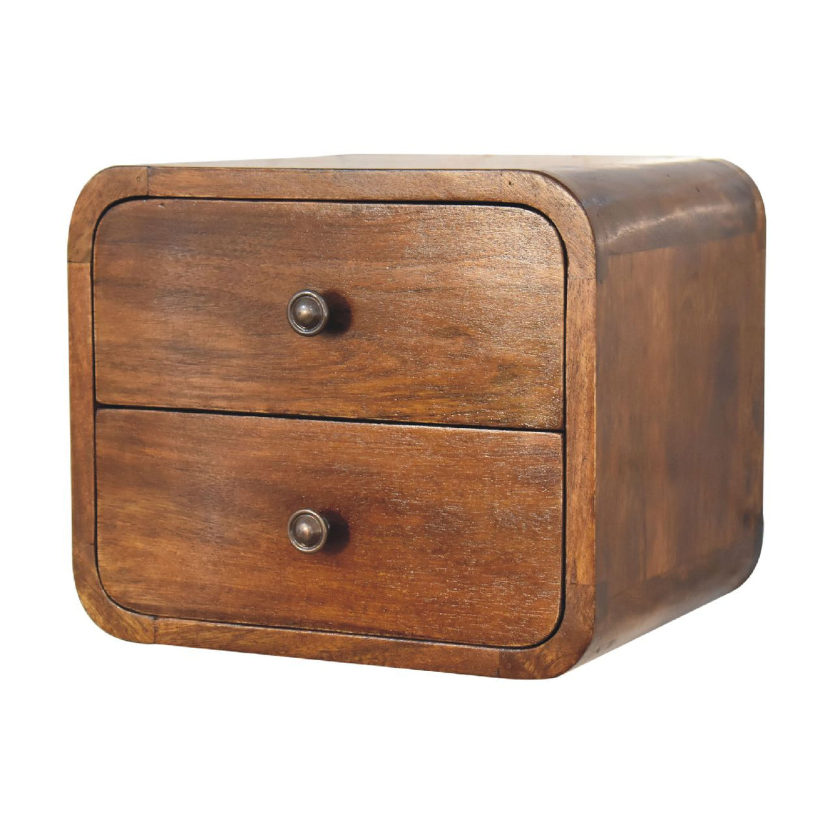 Solid Wood Floating Mini Nightstand, 2-Drawers, Chestnut