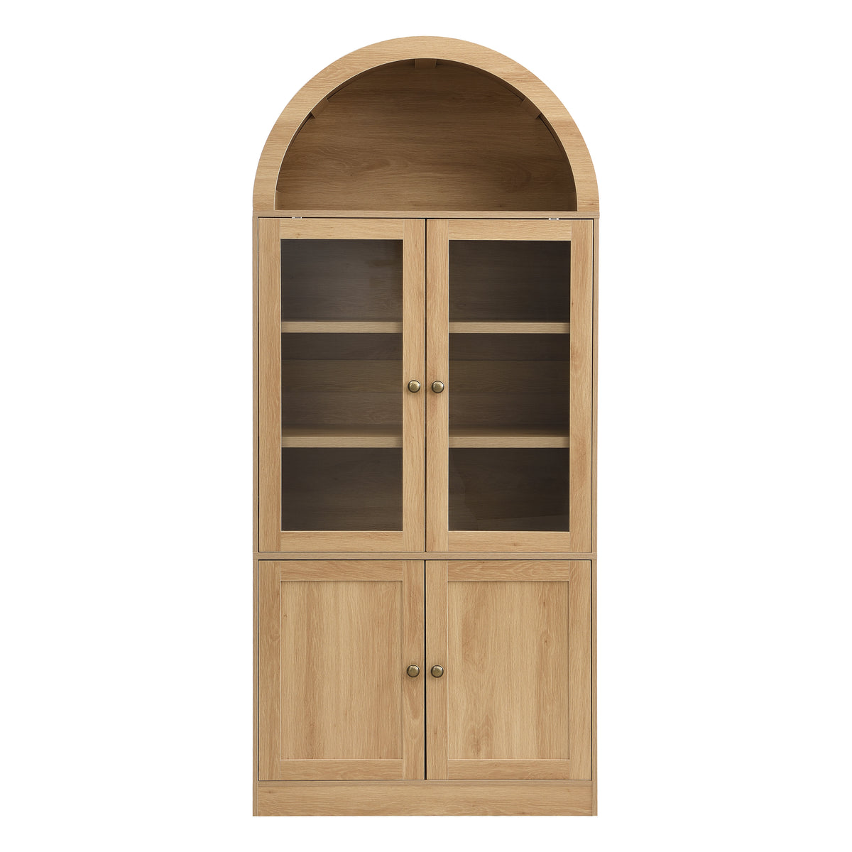 Tall Arched Top Storage Cabinet with Tempered Glass Doors