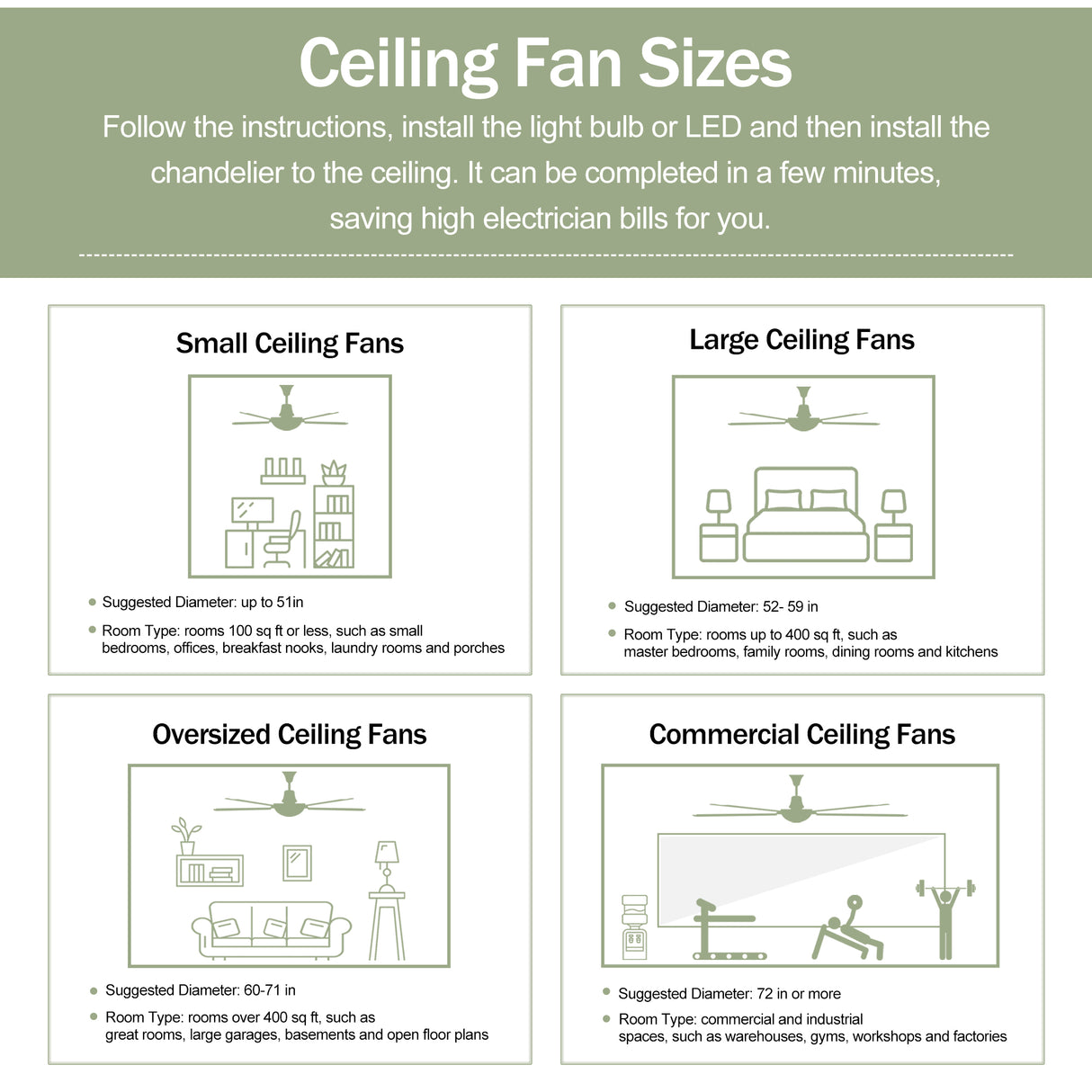 52" Solid Wood Blades Ceiling Fan with Light and Remote Control