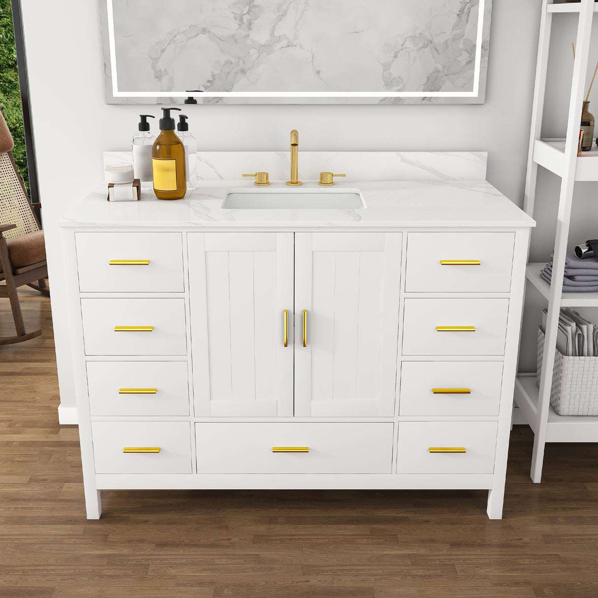 48" Modern Solid Wood Bathroom Vanity with Sink, 49" Carrara