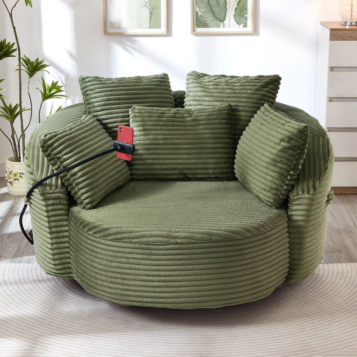 Swivel Accent Barrel Chair With Adjustable Phone Holder