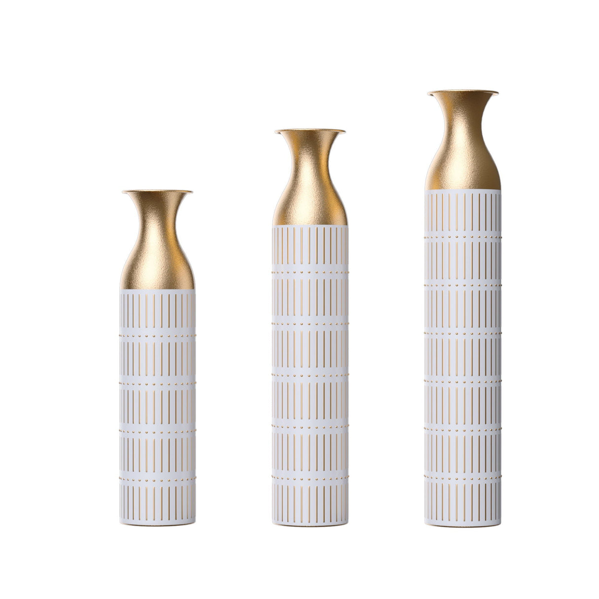 Floor Metal Vases Decorated White Metal Vases (Set of 3)