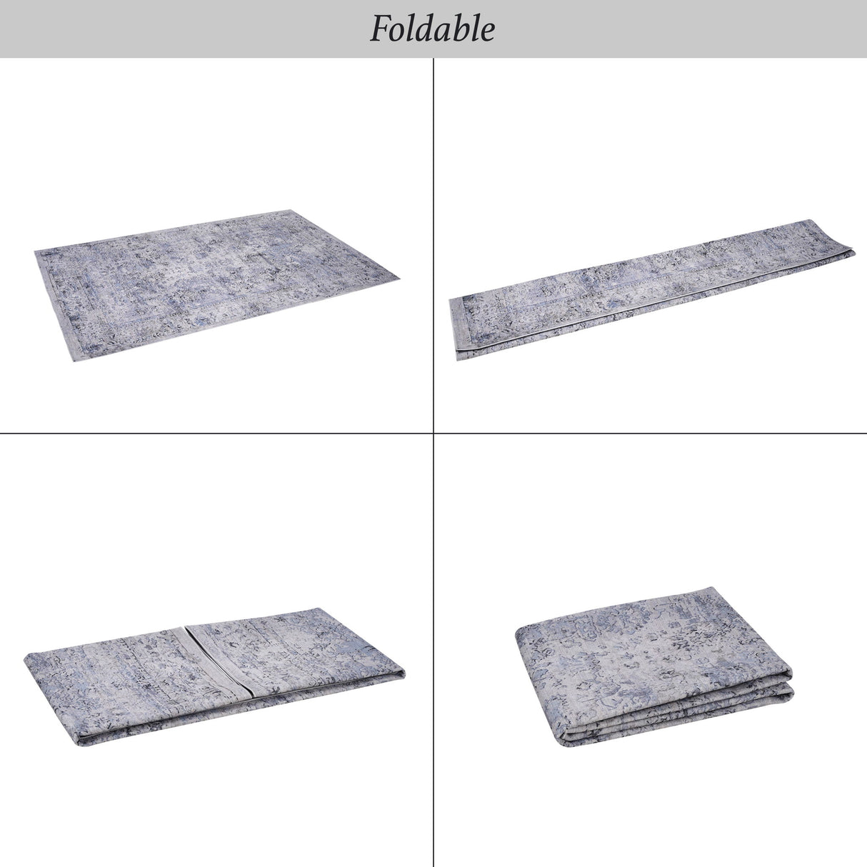 Maval - 4' X 6' Area Rug Washable - Blue / Cream