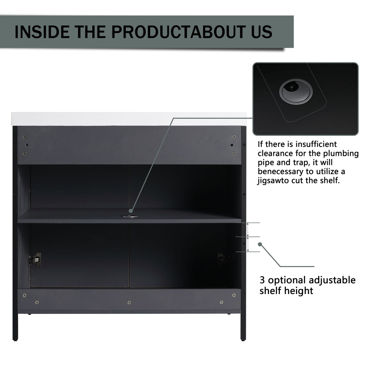 Modern Freestanding Bathroom Vanity With Resin Sink & Soft Close Cabinet Doors