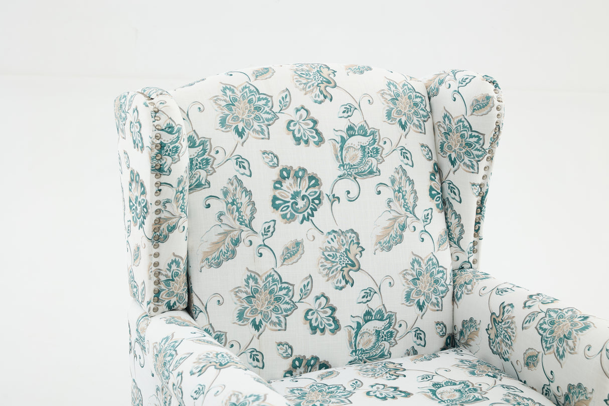 Modern Accent Chair with Retro Wood Legs and Floral Design