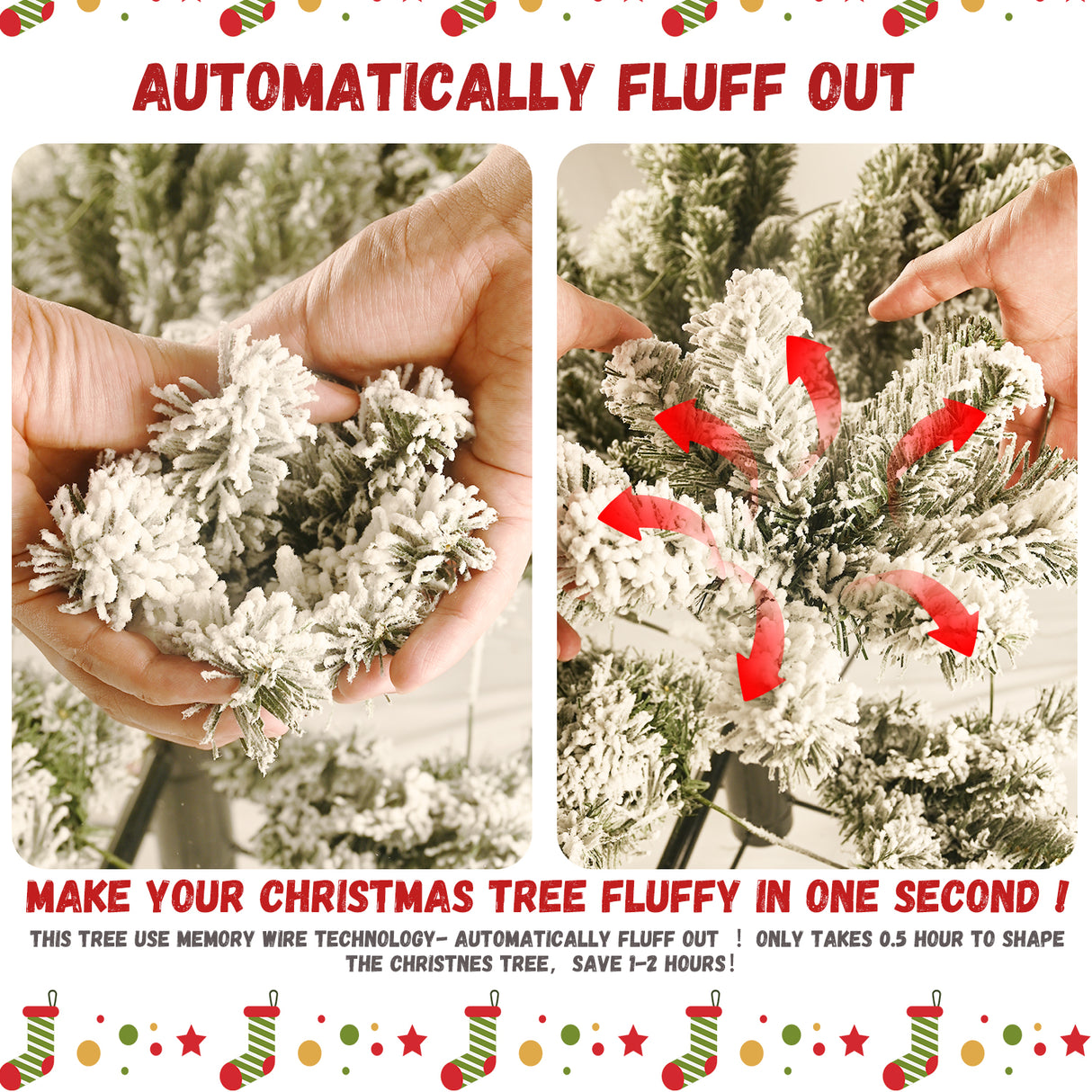 7.5ft Flocked Christmas Tree with 400L Colorful LED Lights