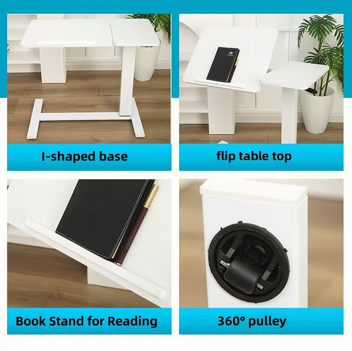 Overbed Bedside Desk, Mobile Rolling Laptop Stand