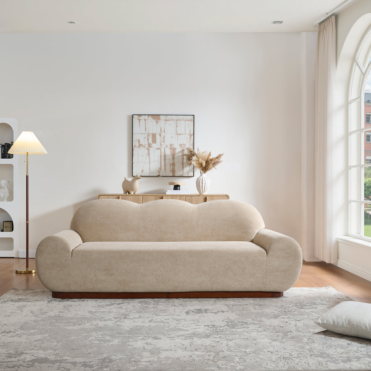88 in. Round Arm Cloud Curved 3 Seater Modern Upholstered Velvet Sofa
