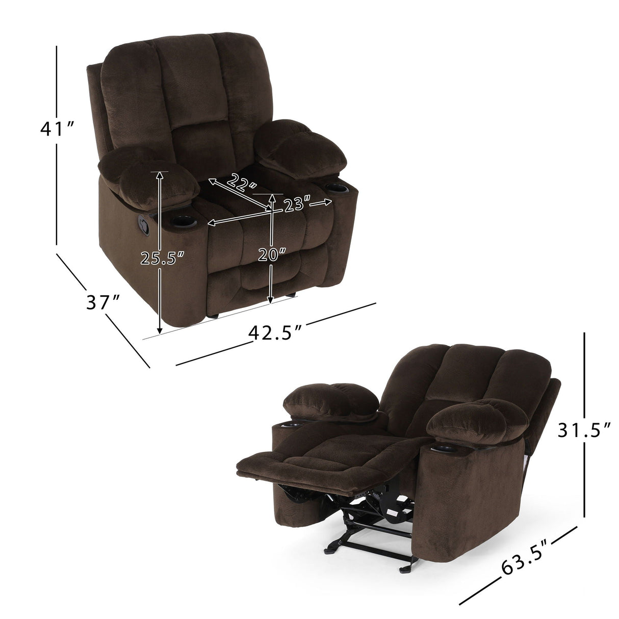 Luxurious Manual Recliner Chair With Skin-Friendly Fabric And Dual Cup Holders - Best Buy Furniture