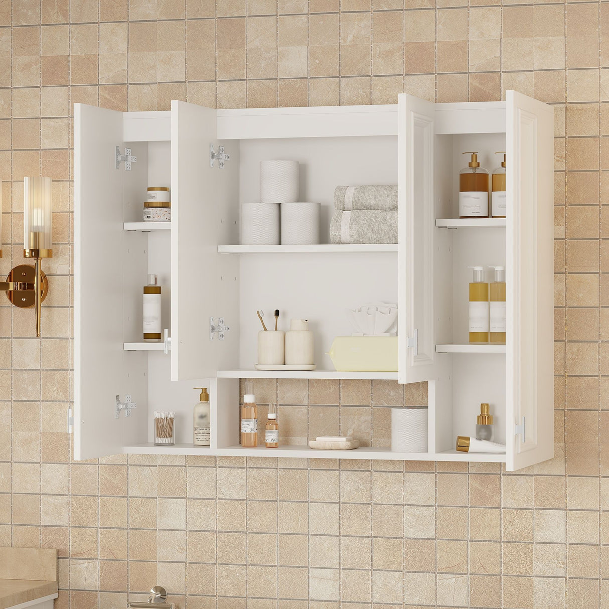 Bathroom Cabinet With 5 Adjustable Shelves, Wall-Mounted, White