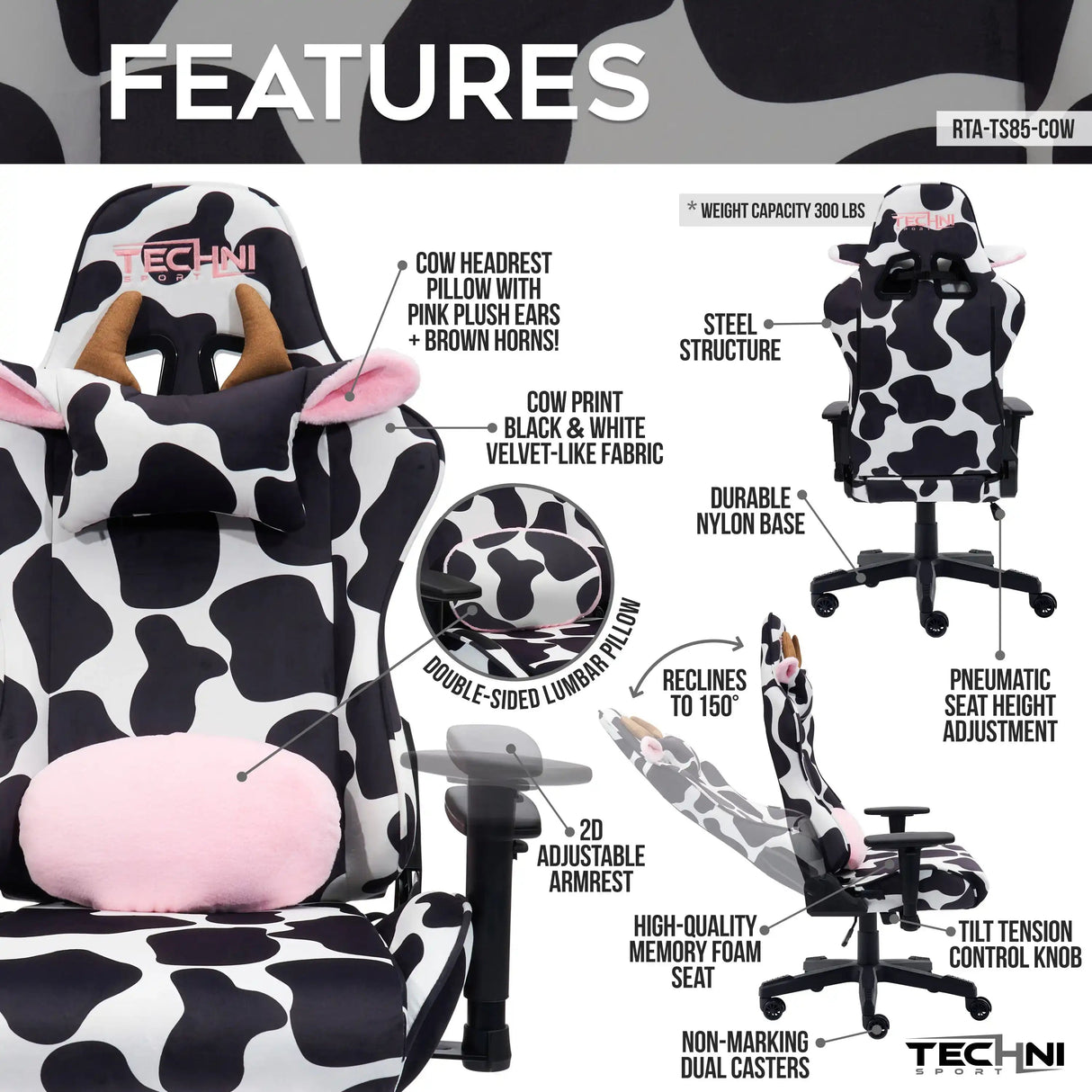 TS85 COW Print LUXX Series Gaming Chair - Best Buy Furniture