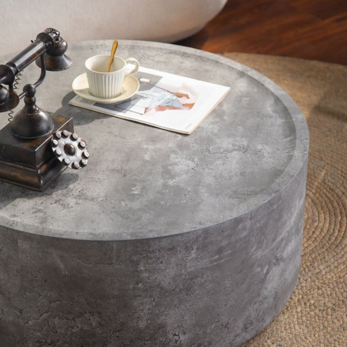 31.5" Round Coffee Table with Faux Concrete Finish