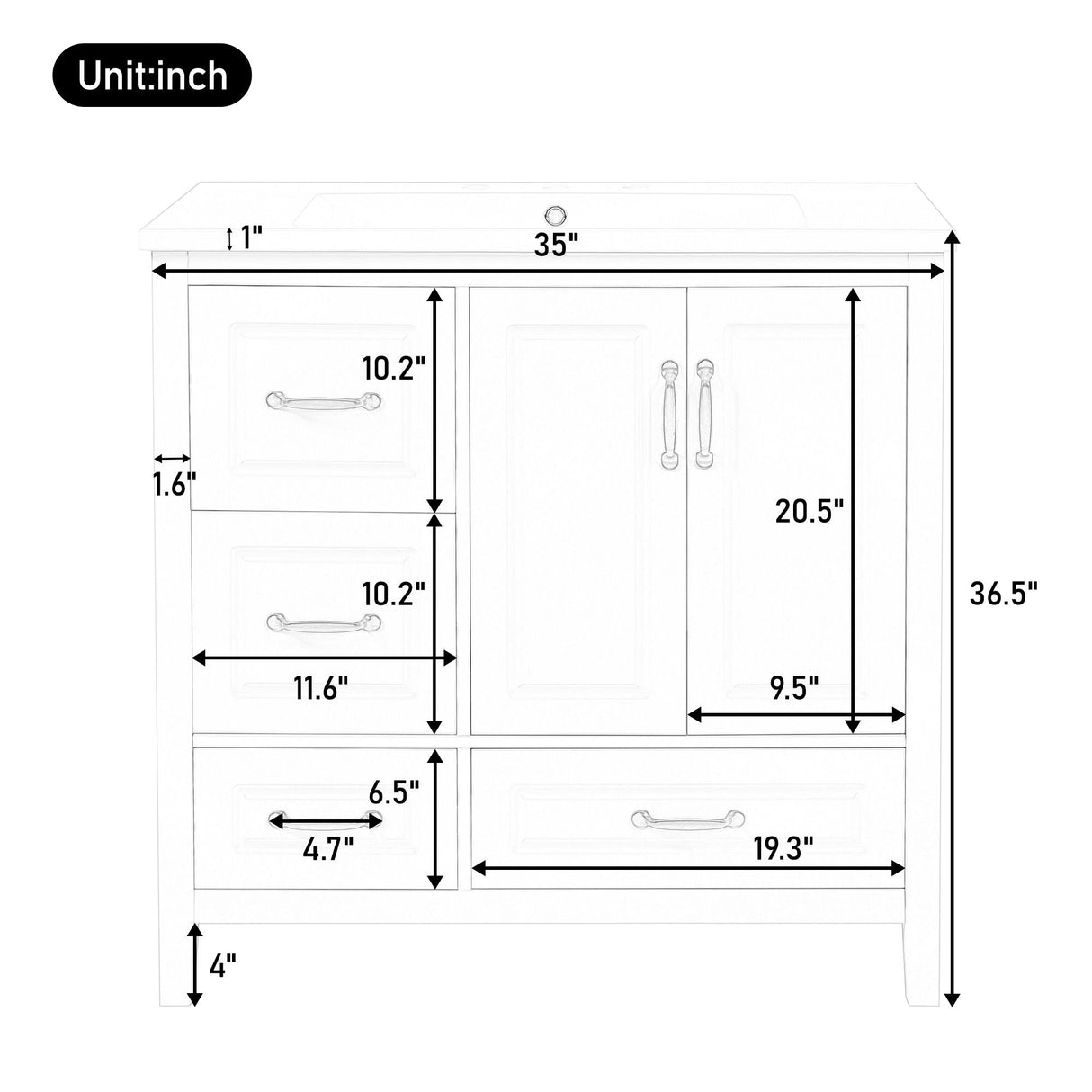 Bathroom Vanity With Sink, Soft Closing Doors & Drawers, Metal Handles - Best Buy Furniture