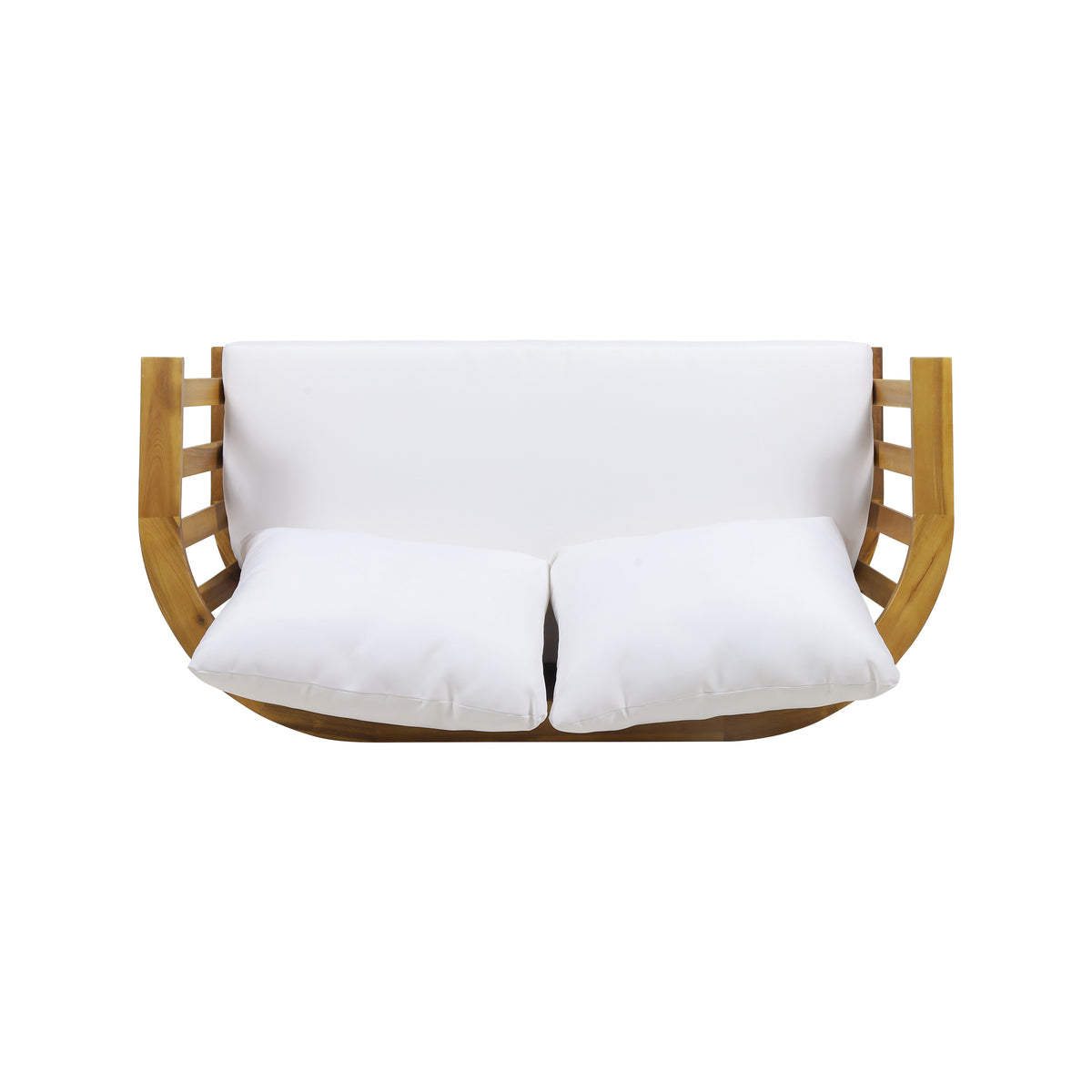 Outdoor Wooden Loveseat with Cushions - White/Teak