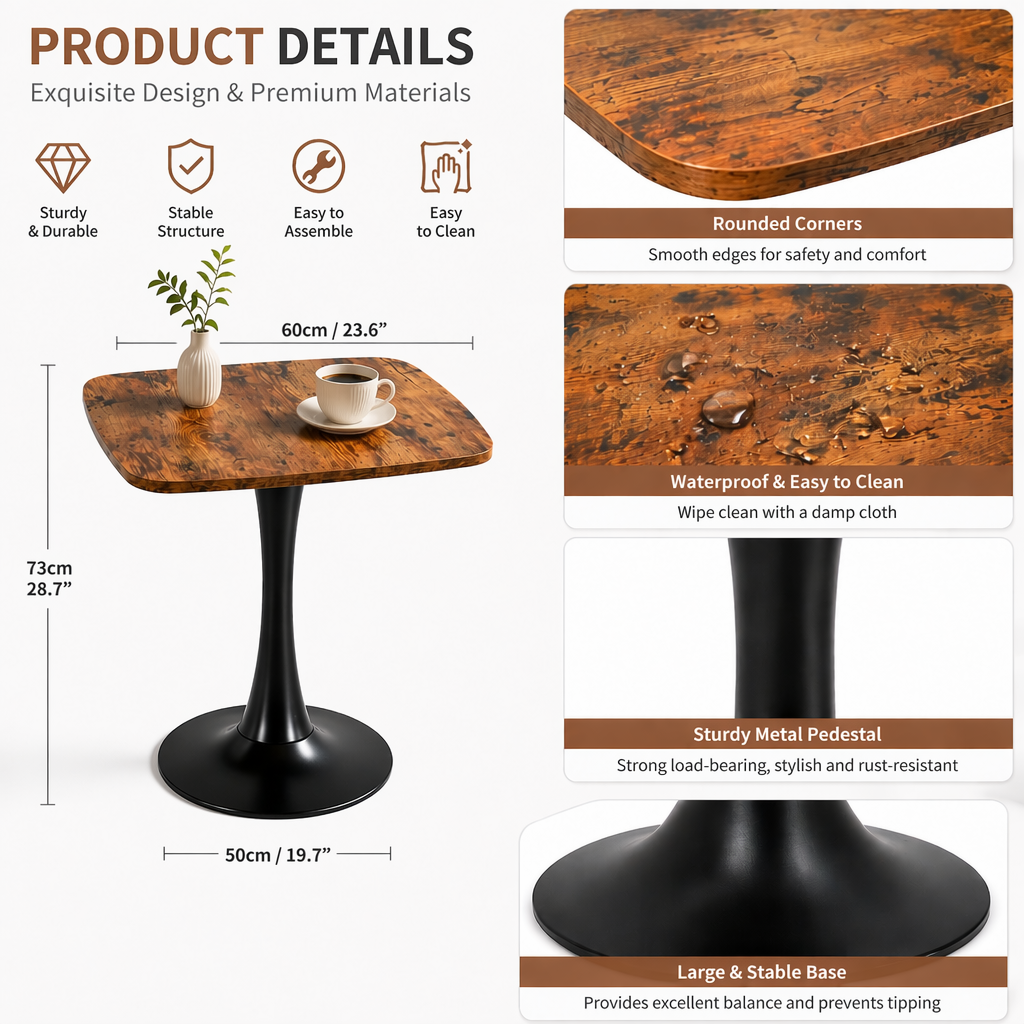 Square Dining Table - 24" Square Tulip Table with MDF Top