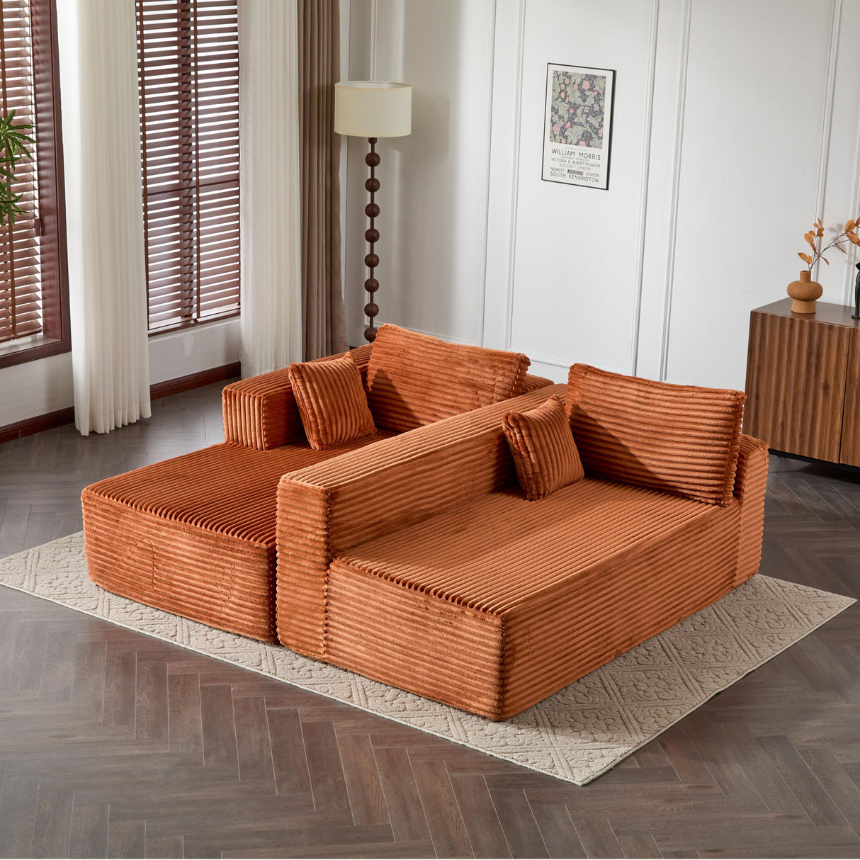 Compression Sectional Couch With Comfy Chaise, Boneless L Shape Sofa With Deep Seat