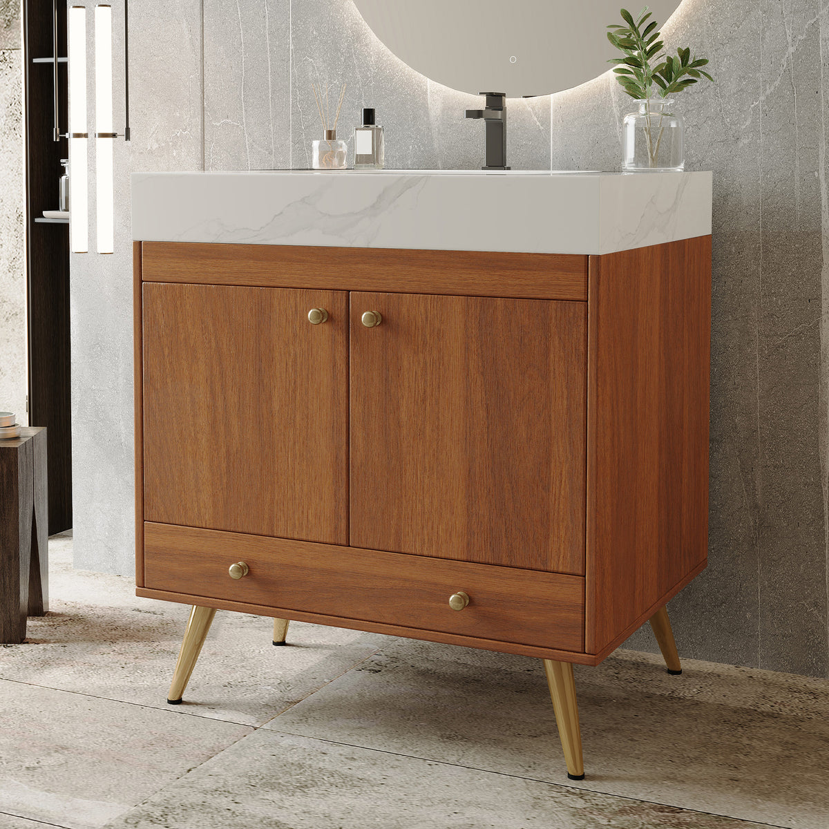 Mid-Century Free-Standing Bathroom Vanity