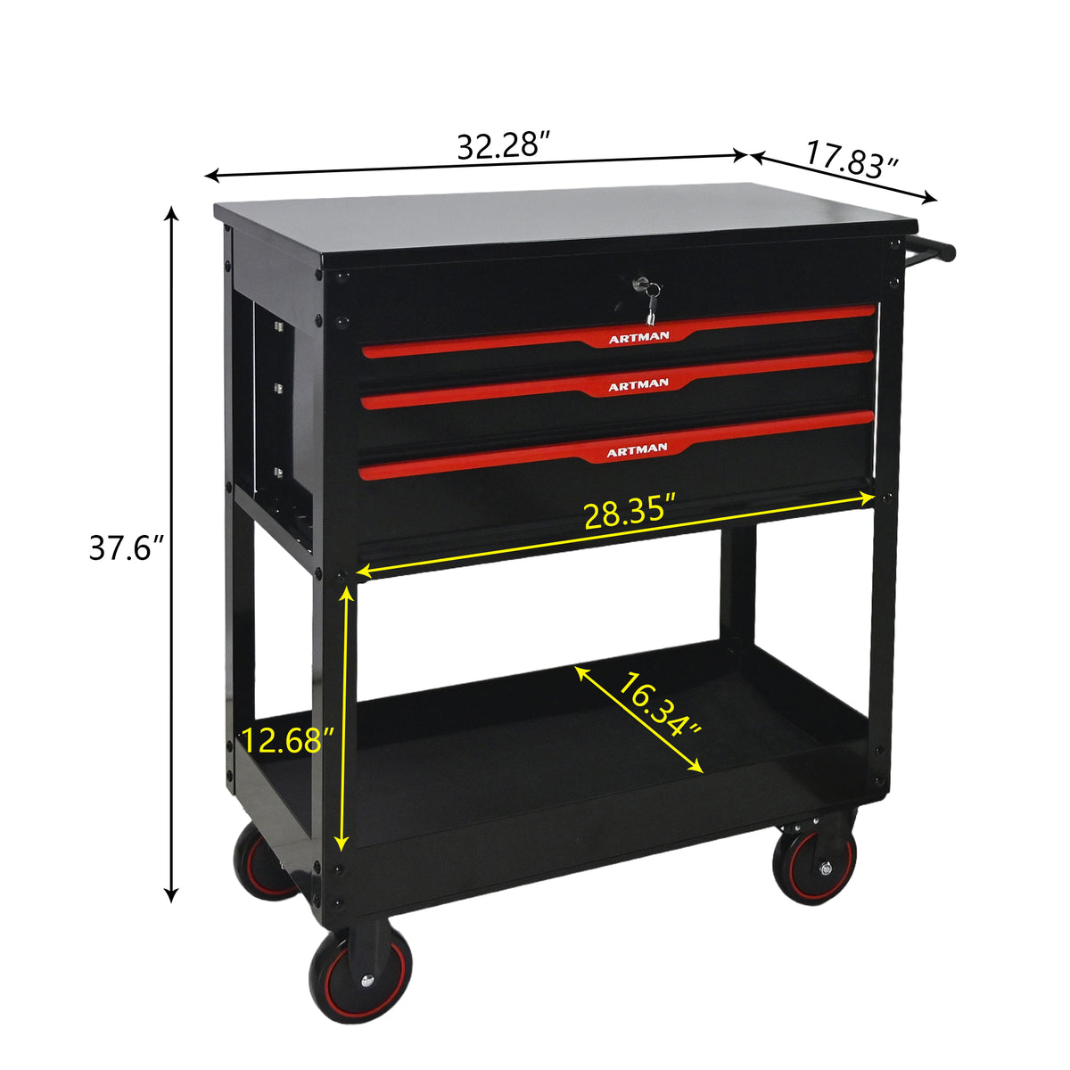 3 Drawers Multifunctional Tool Cart With Wheels and Steel Top
