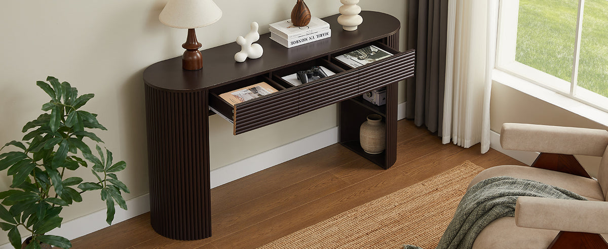 Retro Console Table with Storage, 3 Drawers