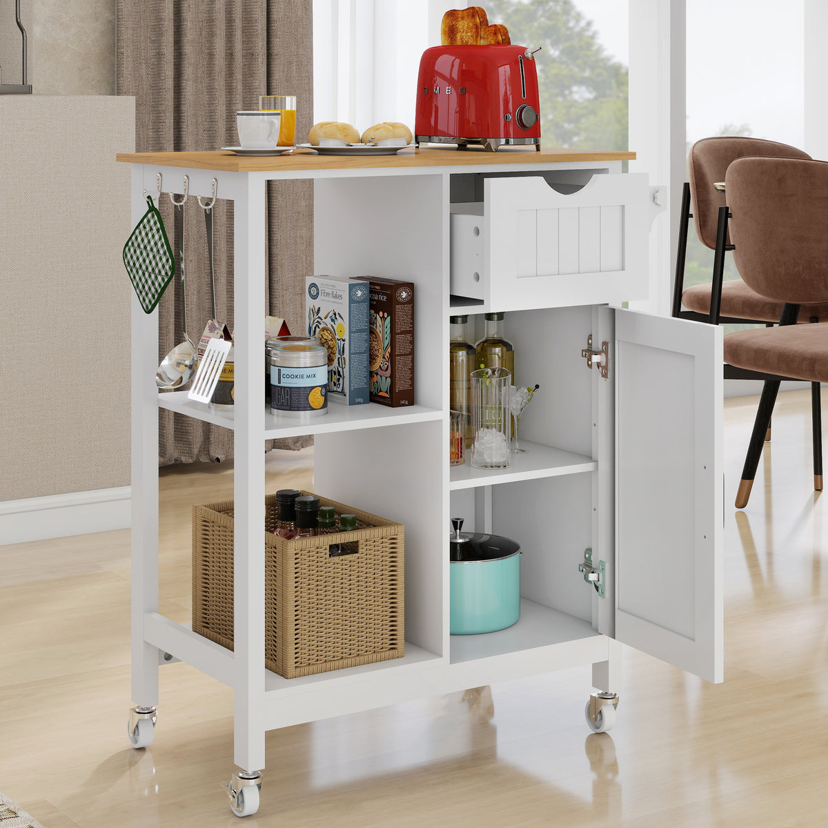 Kitchen Island Cart with Mobile Storage Cabinets