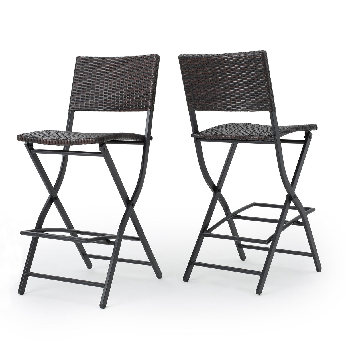 Outdoor Wicker Barstools Faux Rattan Patio Bar Stools - Set of 2