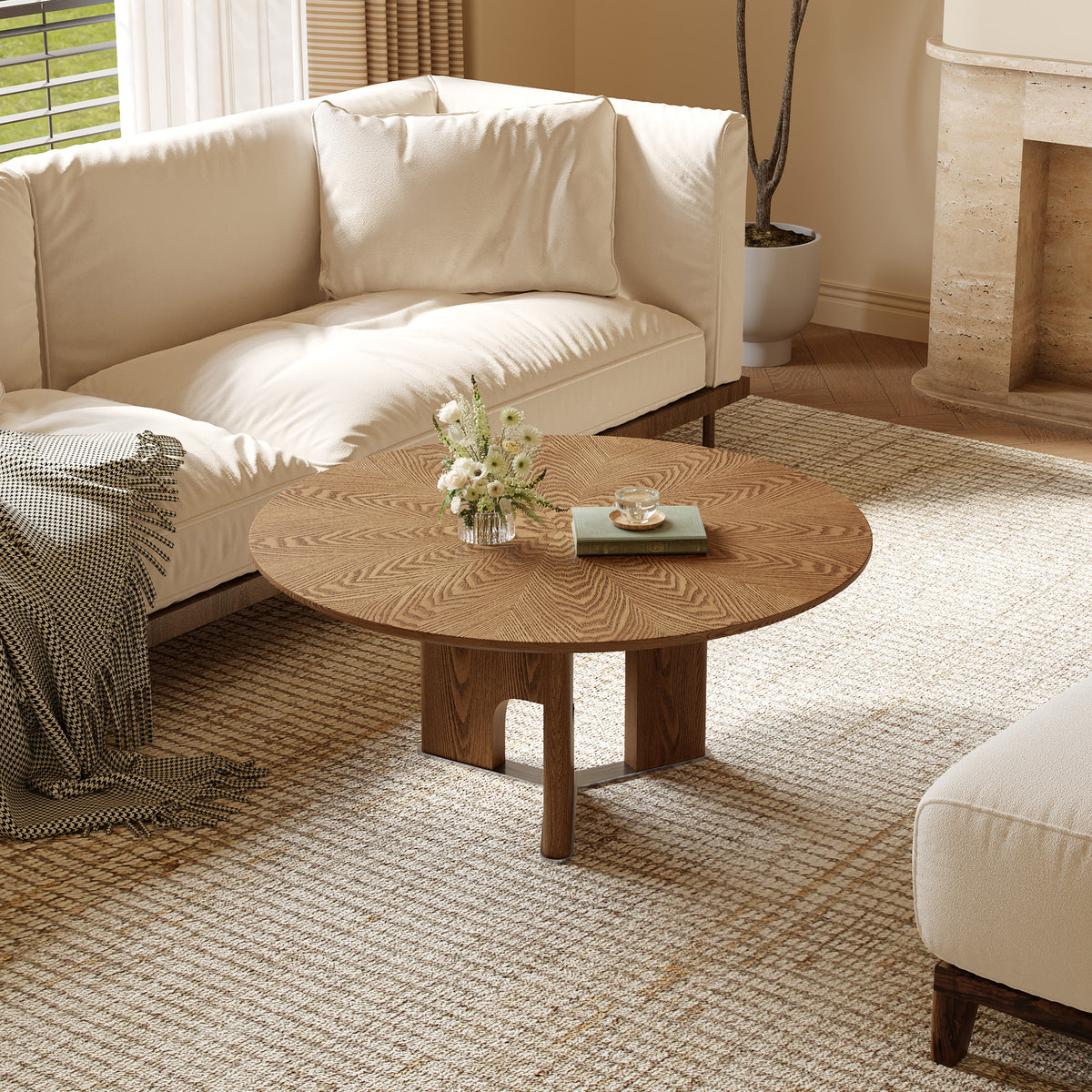Rustic Ash Wood Veneer Coffee Table
