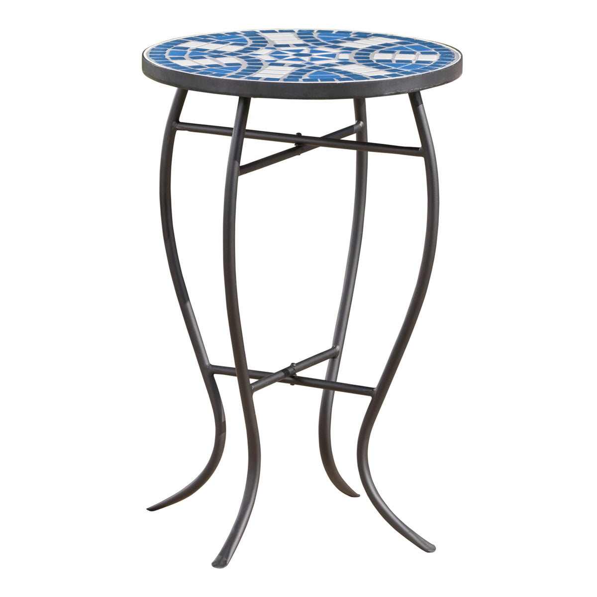 Outdoor Round Side Table with Mosaic-Style Top
