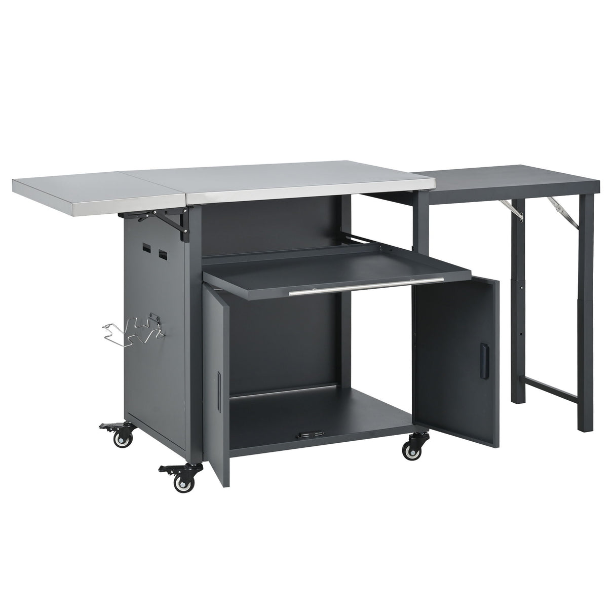 Foldable Outdoor Prep Station BBQ Cart With Trash Rack