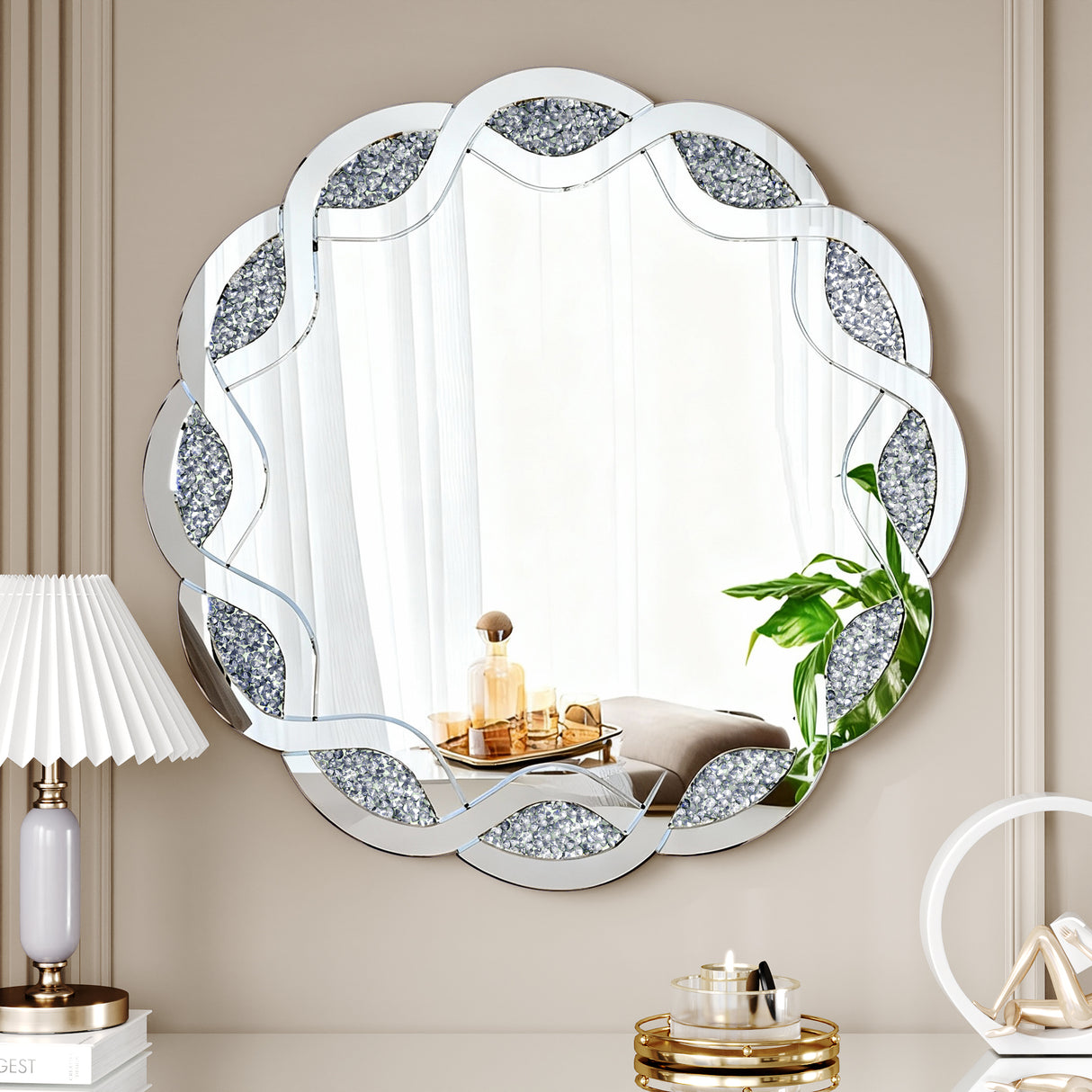 Silver Crush Diamond Round Wall Mirror