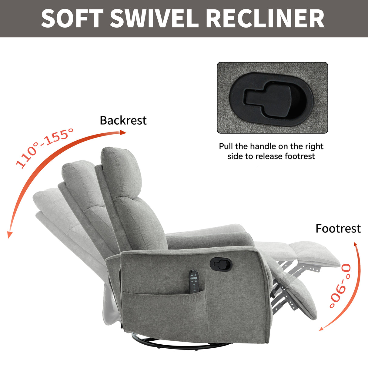 Heat Massage Manual Recliner Chair with Rocker and Swivel