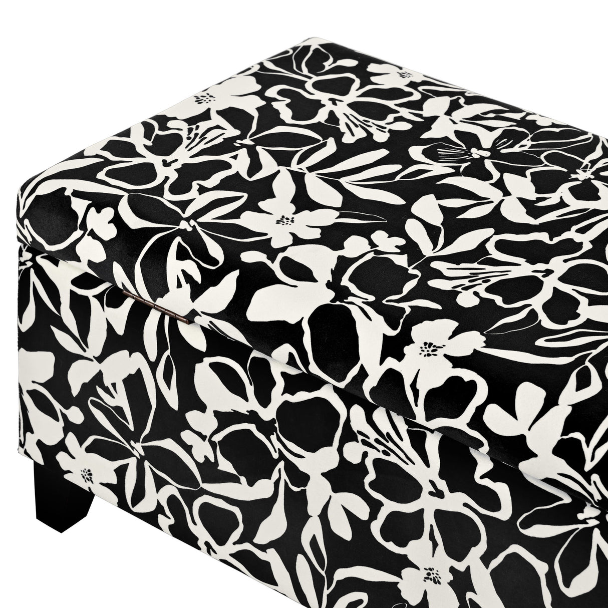 Luxury Storage Ottoman With Floral Patterned Fabric, Soft-Close Hinges, Multi Functional