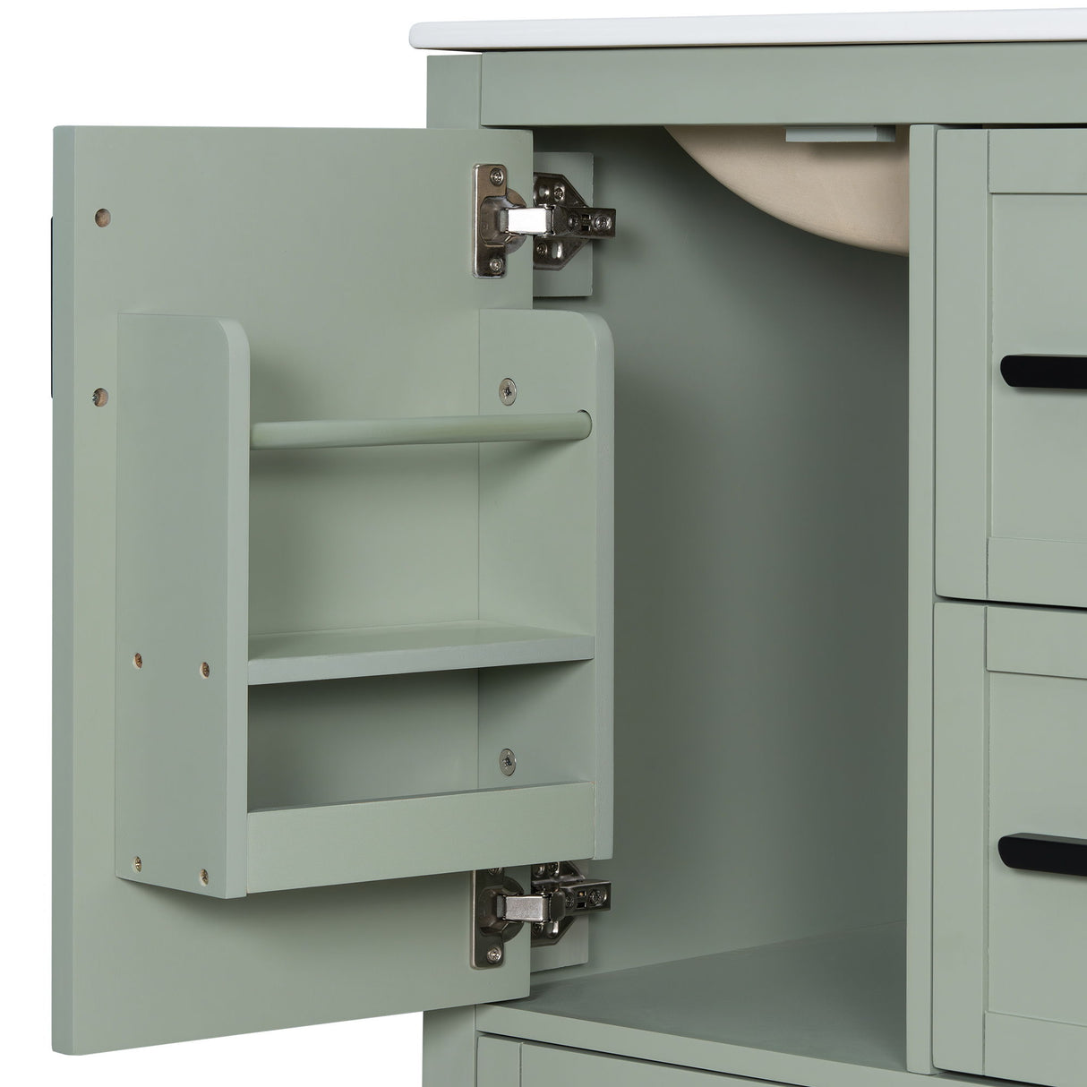 Bathroom Vanity With Sink, Soft-Close Doors, Double-Layer Shelf And 3 Drawers