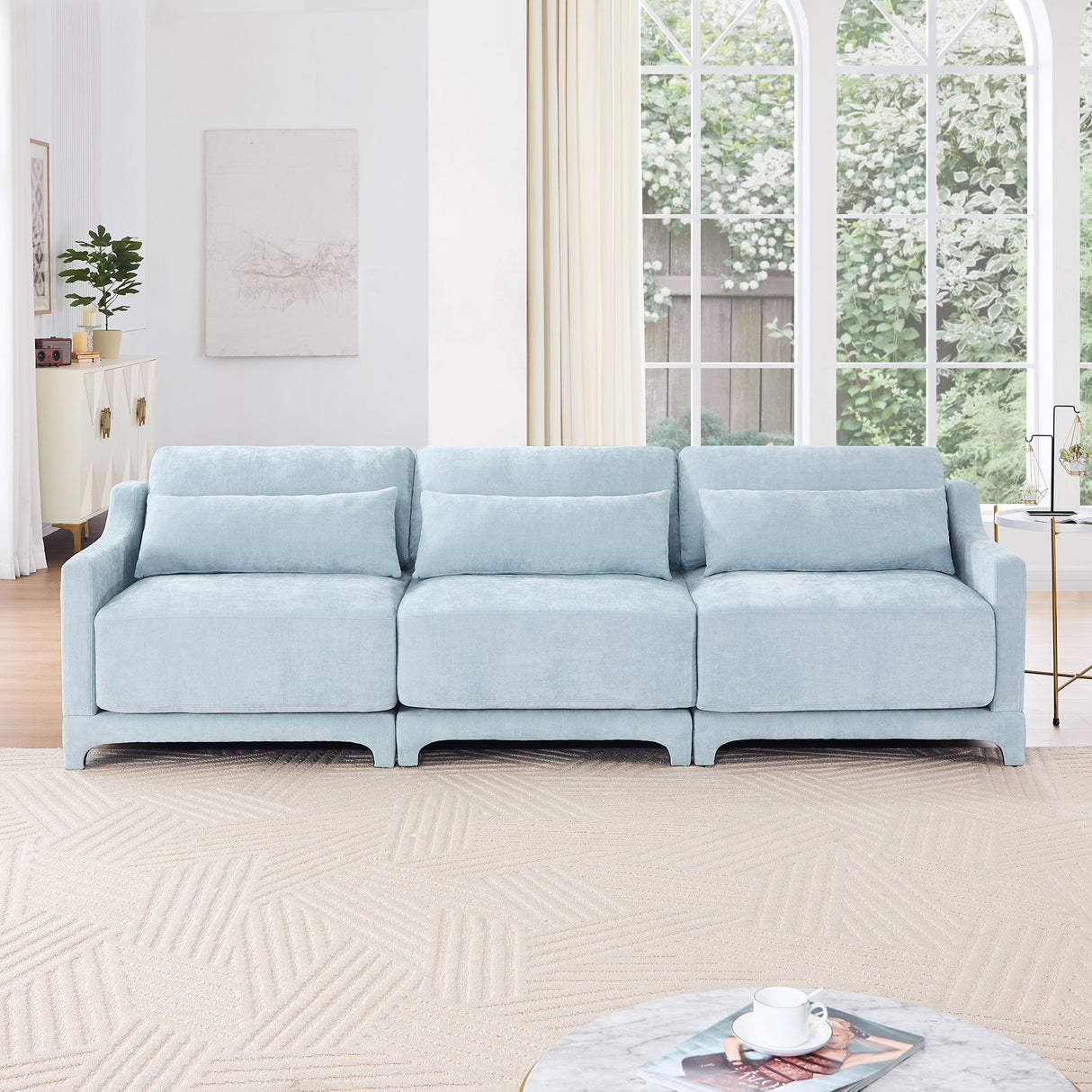 Elegant Sofa With Ergonomic Design And Lumbar Pillows