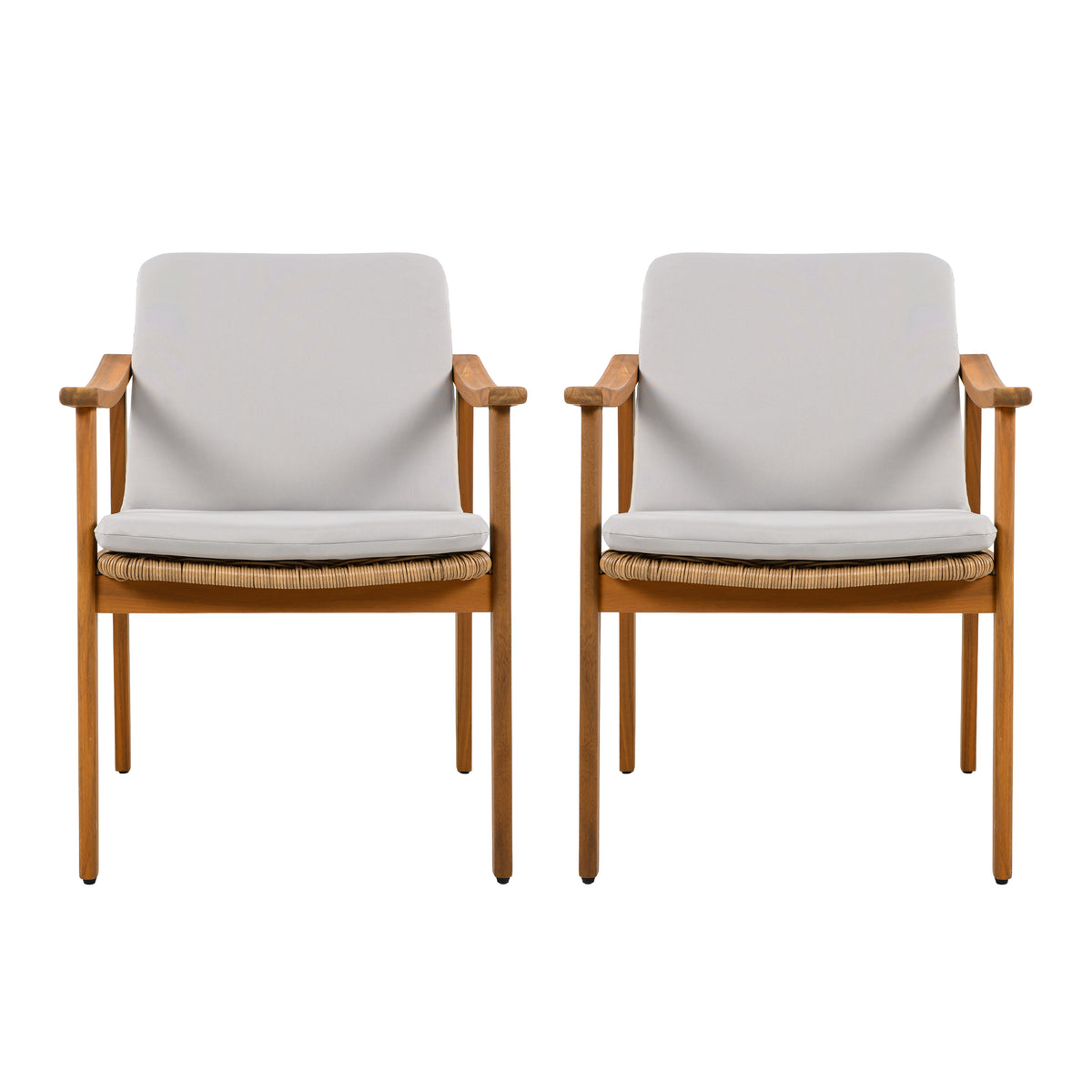 Outdoor Dining Chairs Set of 2, Teak Color Acacia Wood Frame