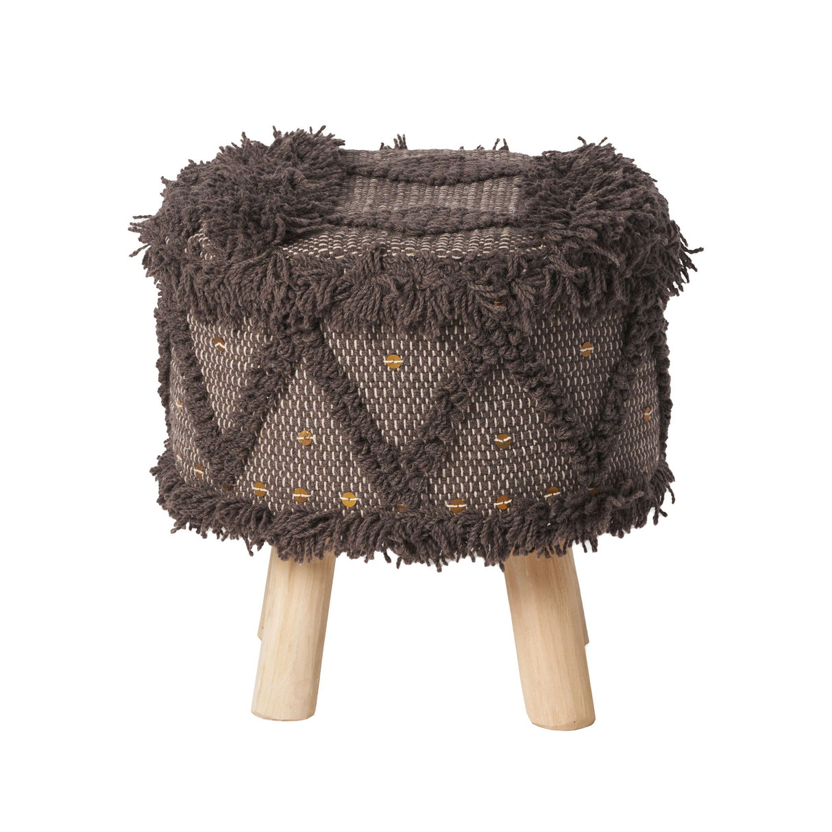 Roja - Handcrafted Wool & Cotton Foot Stool With Eucalyptus Wood Frame - Dark Brown - Best Buy Furniture