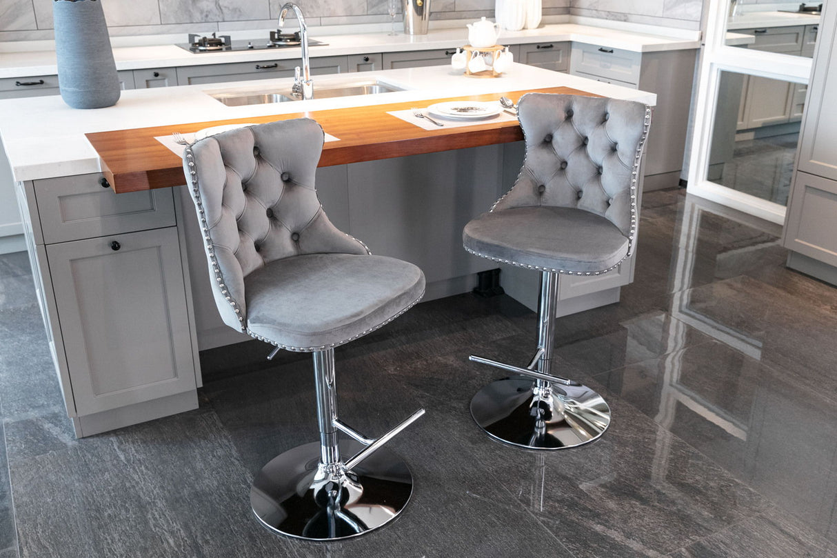 Swivel Barstools Adjusatble Seat Height From 25-33", Modern Upholstered Base Bar Stools With Backs Comfortable Tufted For Home Pub And Kitchen Island (Set of 2)