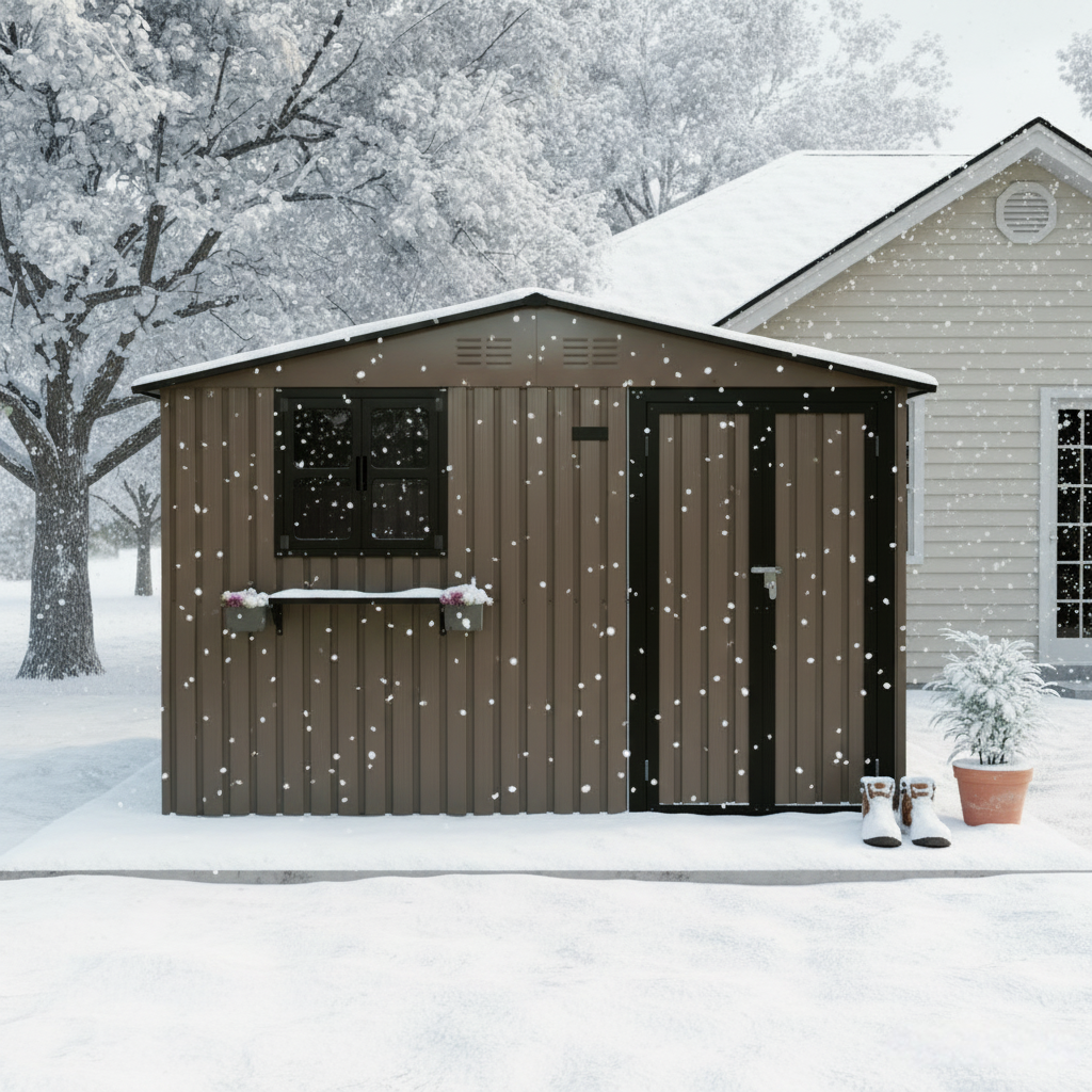 10x8 Ft Outdoor Metal Storage Shed with Window & Flower Rack
