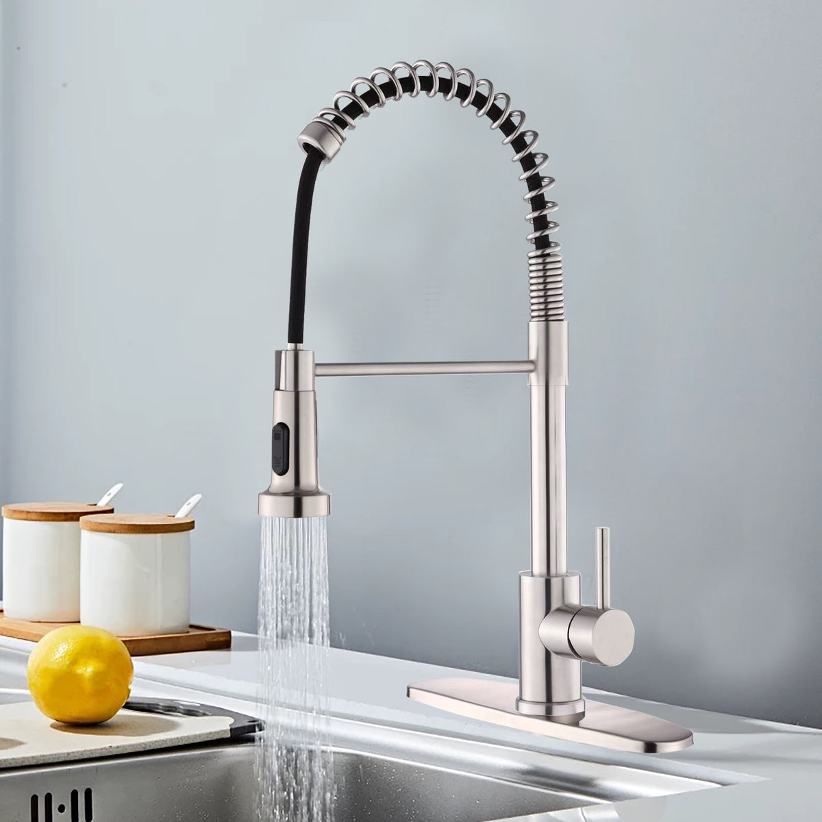 Brushed Nickel Kitchen Faucet with Pull Down Sprayer