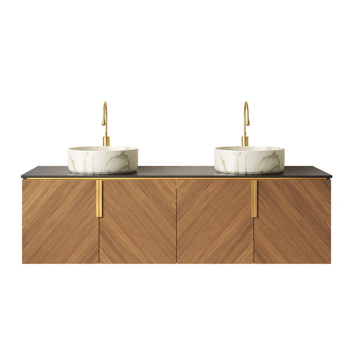 ARAI 60" Bathroom Vanity with Floating Plywood Cabinet and Ceramic Basin
