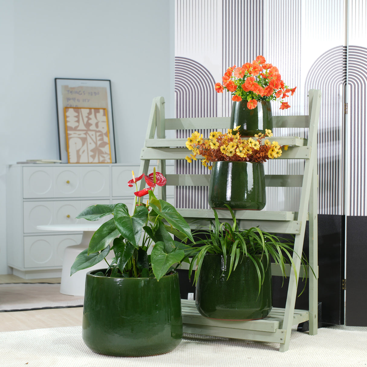 Handmade Solid Glazed Ceramic Planter Set of 4